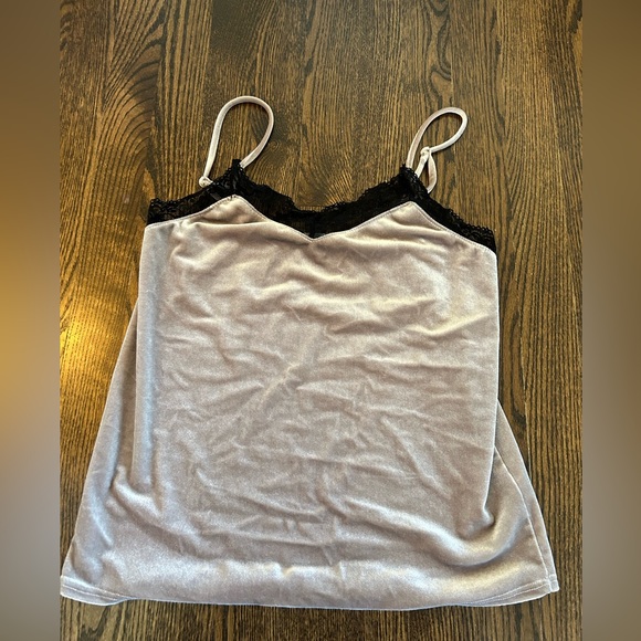 Velvet tank top with lace detailing - Picture 1 of 3